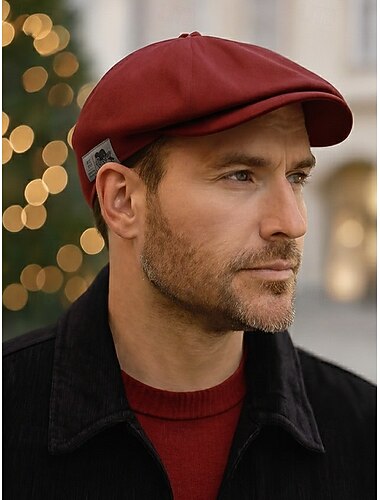  Miesten puuvillainen litteä lippalakki, vintage-lehtipoikahattu, säädettävä gatsby-barettihattu joulujuhliin, talviasuihin ja rentoon arkikäyttöön