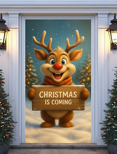  クリスマス・ドアカバー、可愛いトナカイ・ホリデー・ドアカーテン、「クリスマスが近づいている」サイン付き、2025年クリスマス・フェスティブ・ドア・ハンギング・ポーチ・パーティー・ホーム装飾
