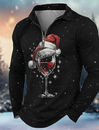  Χριστούγεννα Ανδρικά Χριστούγεννα μοτίβο Πόλο Μακρυμάνικο Απορρίπτω Μοντέρνα Χαλάρωση Αργίες Καθημερινά Φερμουάρ 3D εκτύπωση Άνοιξη Φθινόπωρο Χειμώνας Μαύρο Πράσινο Κρασί