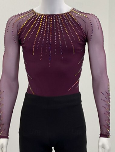  Krasobruslení Pánské Chlapecké Buz Pateni Topy Burgundská fialová Slátanina Síťka Spandex Vysoká pružnost Trénink Soutěž Bruslařské oblečení Klasický Křišťál a napodobenina Dlouhý rukáv Bruslen