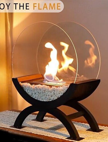Rund stor bordskamin i glas, 45 cm hög, bärbar eldskål, rent brinnande bioetanol, ventilationsfri eldstad för inomhus- och utomhusterrasser, fester och evenemang   Rund stor bordskamin i glas, 45 cm hög, bärbar eldskål, rent brinnande bioetanol, ventilationsfri eldstad för inomhus- och utomhusterrasser, fester och evenemang