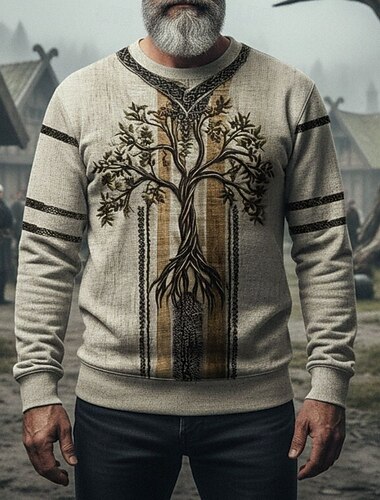  Ανδρικά Πουλόβερ Πράσινο του τριφυλλιού Χακί Στρογγυλή Ψηλή Λαιμόκοψη Δέντρο της ζωής Υγκντράσιλ Κελτικός κόμπος Στάμπα Causal Καθημερινά Αργίες Βίντατζ Βίκινγκ Φθινόπωρο Χειμώνας Ρούχα Φούτερ Φούτερ