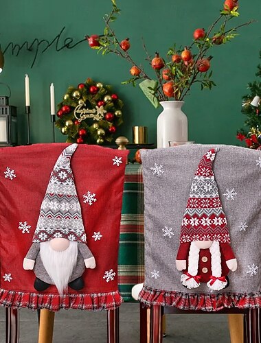  Fundas de Silla Navideñas Fundas de Respaldo de Silla de Santa Sin Rostro Decoración de Silla de Arpillera para las Vacaciones Funda Acogedora para Silla de Comedor Festiva Decoración del Hogar