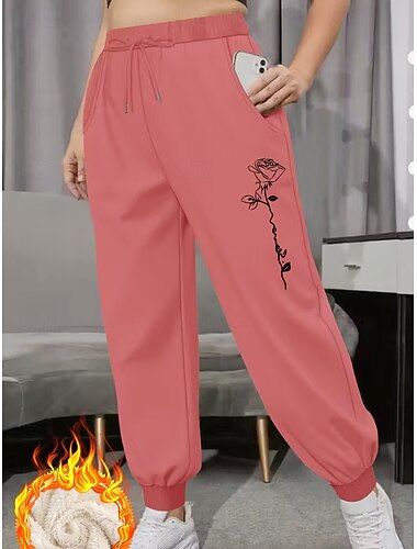  Per donna Pantaloni da tuta Vacanza Vintage Stile Etnico Lunghezza intera Vita Alta Floreale Grafico Coulisse Tasca Pile Calore Termico Antivento Comodo Alta elasticità Formale Vacanza Streetwear