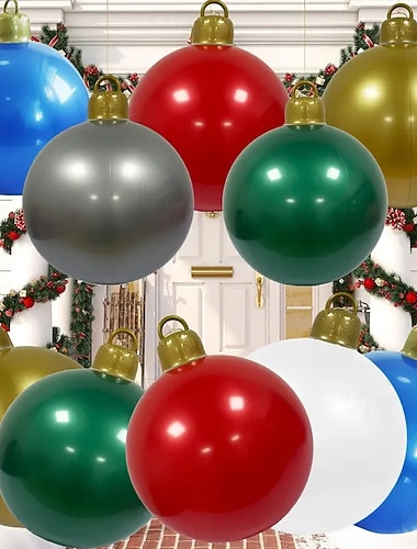  Nadmuchiwana kula świąteczna do użytku na zewnątrz, 60 cm (23,6 cala), ogromna ozdoba choinkowa, do ogrodu, na trawnik, werandę, dmuchane kule z pompką