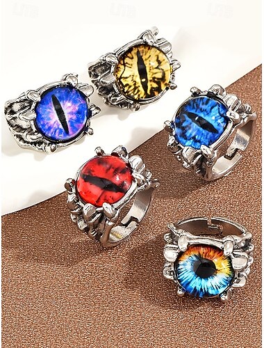  Halloween drakenoog ring voor heren, in legering, in gothic punkstijl, verstelbaar monsteroogsieraad voor cosplay, feesten en festivals