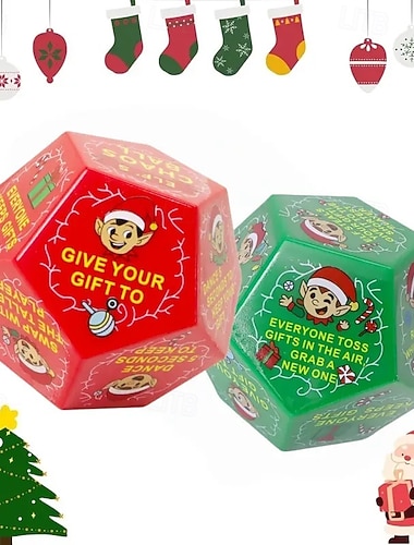  dadi per lo scambio di regali di Natale a 12 facce con motivo elfo, divertentissimi dadi per giochi di scambio di regali di Natale, perfetti per le riunioni di festa e il divertimento in famiglia,