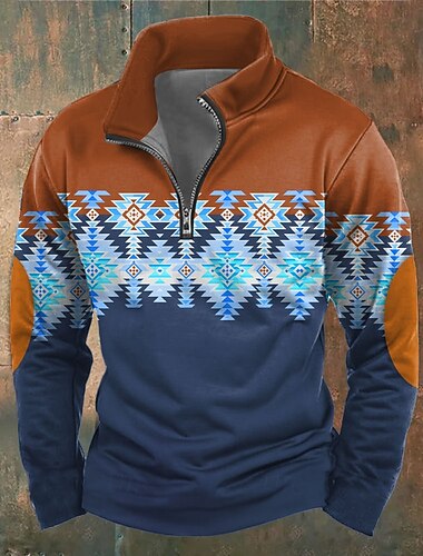  Ανδρικά Εκτύπωση Bandana Πουλόβερ Etnic Vintage ρετρό Μακρυμάνικο Ζιβάγκο ΕΞΩΤΕΡΙΚΟΥ ΧΩΡΟΥ Υπαίθρια Αθλήματα Θαλασσί Χακί Φερμουάρ Τρίμηνο φερμουάρ Φθινόπωρο Χειμώνας Σχεδιαστής Τ M L XL XXL 3XL