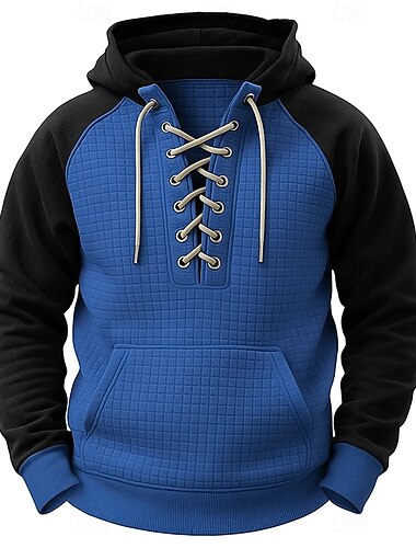  Pánské Kapuce Mikina Waffle mikina Svetrová mikina s kapucí Svetr Armádní zelená Námořnická modř Vodní modrá Khaki Šedá Kapuce Bez vzoru Šněrování Slátanina Sporty a outdoor Ležérní Denní Šik ven