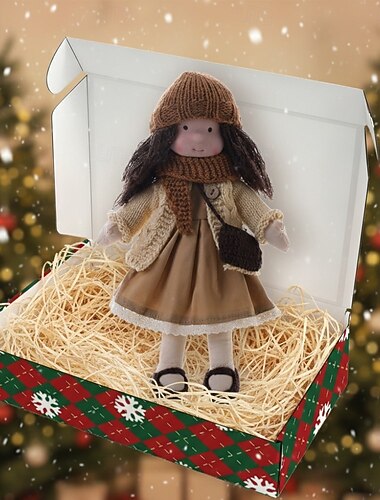  Păpușă Waldorf lucrată manual pentru fetițe cu haine călduroase - Păpușă moale din pluș de 11,8 inch cu cutie cadou pentru cei mici Cadouri ideale de Crăciun pentru nepoți și fetițe