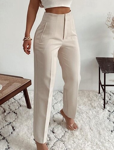  Per donna Chinos Streetwear Casual Lunghezza intera Vita media Semplice Tasca Elastico in vita Confortevole Inelastico All'aperto Vacanza Quotidiano Bianco latte Cammello Blu zaffiro Bianco Autunno