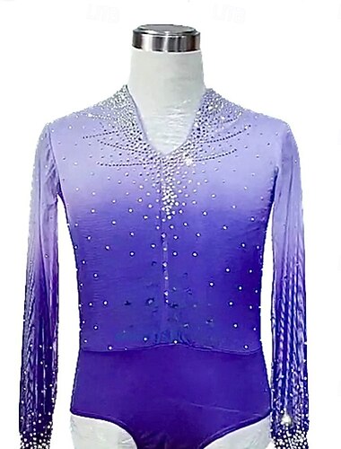  Krasobruslení Pánské Chlapecké Buz Pateni Topy Fialová Slátanina Spandex Vysoká pružnost Trénink Soutěž Bruslařské oblečení Klasický Křišťál a napodobenina Dlouhý rukáv Bruslení Krasobruslení