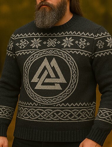  חג המולד בגדי ריקוד גברים גיאומטרי ויקינג סוודר סוודר סריגים צווארון צווארון רטרו\וינטאג' יום יומי חופשה יומי הדפסת תלת מימד Keep Warm שרוול ארוך אביב סתיו חורף שחור