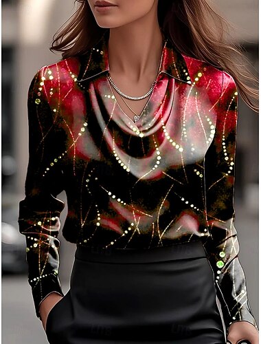  Women's Shirt Ombre Graphic Geometric Elegant Stylish Casual Long Sleeve Cowl Neck Regular Tops Work Party Evening Wear Daily Ruched Draped Wine Blue Purple Fall Winter