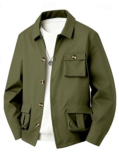  Per uomo Giacca Leggera Giacca Cargo Giacca Casual Vacanza Quotidiano Impermeabile Tasca Primavera Autunno Semplice Moda Classico Bavero Regolare Nero Blu marino Cachi Verde militare Grigio Giacca