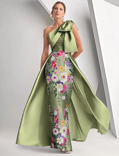  A-lijn Tot de grond Kralenborduurwerk Formele jurk Jurk voor de moeder van de bruid Avondjurken Elegant Vintage glinsterende Mouwloos Eén-schouder Bruiloft Formeel Satijn met Strik(ken) Split