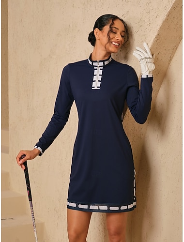  בגדי ריקוד נשים שמלת גולף כחול כהה שרוול ארוך שמלות נשים בגדי גולף בגדי תלבושות ללבוש ביגוד