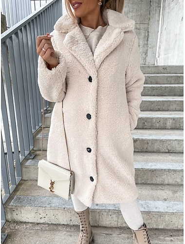  نسائي معطف تيدي مريح متنفس Buttons كاجوال سهل عطلة شارع فضفاض مناسب للبس اليومي صدر فردي طويلة طوي عادي كم طويل ملابس خارجية بني كاكي مشمشي الربيع الخريف