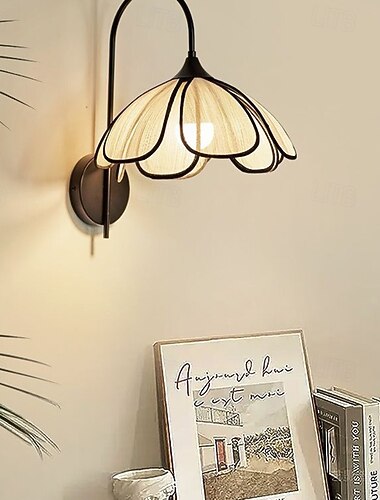  Applique d'intérieur rustique, lampe murale en métal noir E27, lampe de chevet, lampe de lecture avec abat-jour en câble, applique en tissu rétro pour salon chambre