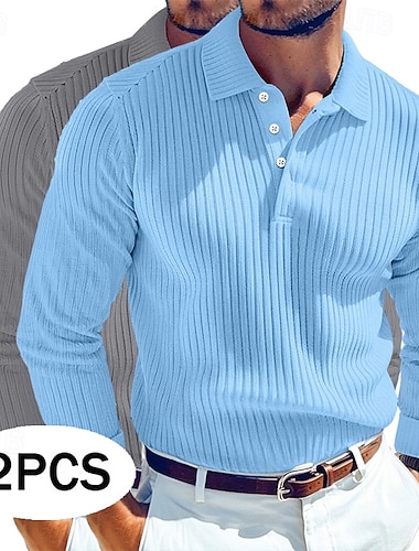 Pánské Top z žebrovaného úpletu Golfová košile ulice Ležérní Klopa Dlouhý rukáv Základní Moderní Bez vzoru 2 ks Knoflíky Jaro Podzim Celý rok Běžný Šedá / Námořnická modř Šedá / bílá Modrá + bíl   Pánské Top z žebrovaného úpletu Golfová košile ulice Ležérní Klopa Dlouhý rukáv Základní Moderní Bez vzoru 2 ks Knoflíky Jaro Podzim Celý rok Běžný Šedá / Námořnická modř Šedá / bílá Modrá + bíl