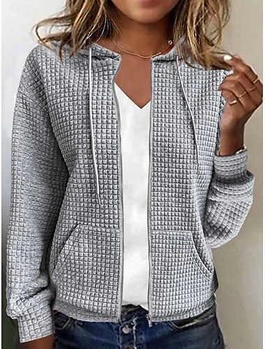  Damen Hoodies mit Reißverschluss Sweatshirts mit Reißverschluss Einfach Mode Lässig Langarm Mit Kapuze Normale Oberteile Straße Alltagskleidung Lässig Reißverschluss Hellrosa Weiß Braun Hell Gray