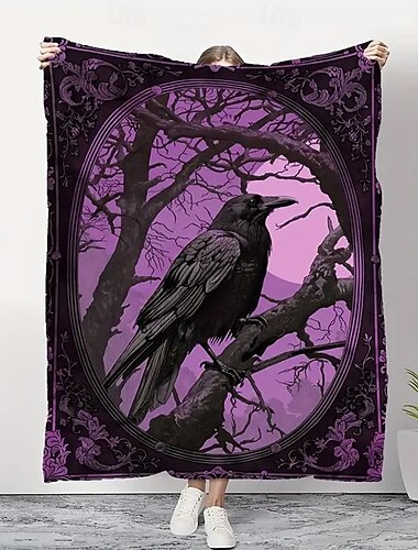  Couvertures polaires Couverture pour canapé corbeau 3D Punk gothique sombre Soirée Canapé Lit Couverture décorative Couverture chaude Décoration d'intérieur