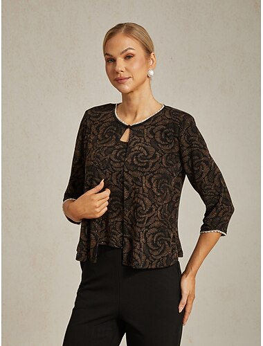  Dame Dressy topper Kveldstopper Elegant Daglig Fest Crew-hals Brun Høst Vinter
