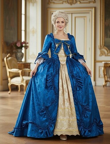  Rococó Renascentista Período colonial Fantasia fantasia Vestido de Baile Vestido de formatura Tamanho Grande rainha Princesa Jacquard Fantasia Mulheres Real Dia Das Bruxas Carnaval Espetáculo