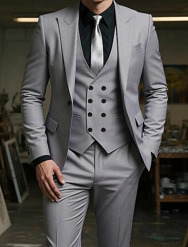  De los hombres Boda Negocio Trajes de boda Solapa de Muesca Caqui Claro Azul Marino Formal Color sólido Ajustado Juego de 3 piezas