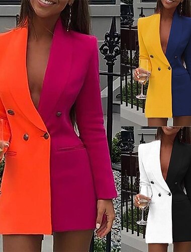  Mujer chaqueta Cómodo Transpirable Bolsillo Casual Plano Formal Oficina Calle Casual Botonadura Doble Largo Cuello Vuelto Ajuste regular Manga Larga Ropa de calle Negro Amarillo Rojo Verano Primavera