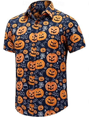 Halloween Skelett Dödskalle Pumpa Hawaii skjortor Aloha skjorta Skjorta med knappar Mönster Till Herr Vuxna Halloween Karnival Maskerad 3D-utskrift Fest Halloween