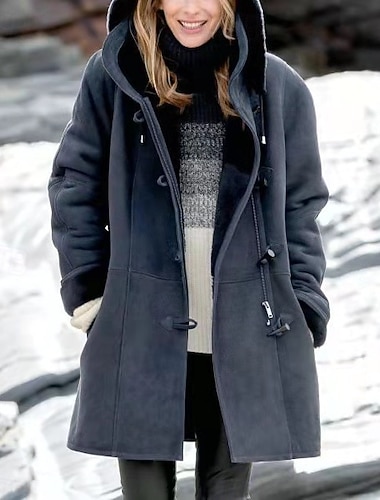  Per donna Giacca Sherpa Confortevole Traspirante Bottoni Elegante Casual Semplice Vacanza Streetwear Casuale Abbigliamento quotidiano Aperto davanti Lungo Con Cappuccio Vestibilità regolare Manica