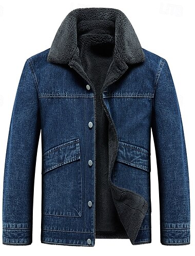  Herren Winterjacke Fleecejacke Jeansjacke Urlaub Täglich Thermowarm Tasche Fleece Herbst Winter Einfach Mode Streetwear Revers Regulär Schwarz Blau Dunkelgray Jacken