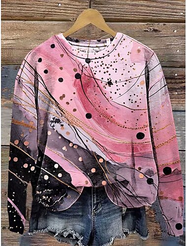  Women's Sweatshirts Graphic Geometric Vintage Casual Long Sleeve Crew Neck Regular Tops Street Dailywear Casual Print Pink Dark Pink Green Spring Fall Winter