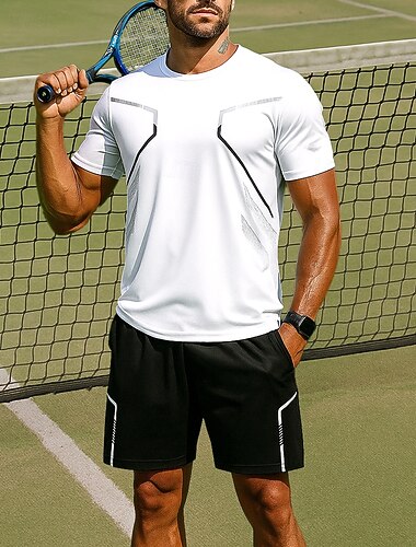  US Open Voor heren Tennis T-shirt Korte Mouw Contrasterende binding Zweetafvoerend Vochtregelerend Ademend Tennis Golf Augurkbal Strakke ronde hals Zwart Wit Tenniskleding