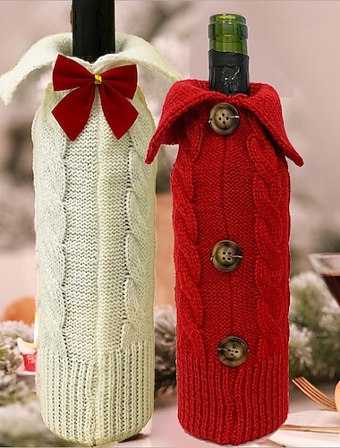  jouluinen viinipullopussi neulottu punaviinipullon kansi koristeellinen pidike juhlatarvikkeisiin kodinsisustukseen joulukoristeet lahjapaketointitarvikkeet