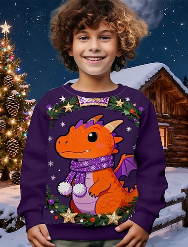  Jungen 3D Dinosaurier Sweatshirt Langarm Frühling Herbst Mode Basic Kinder 4-12 Jahre Rundhalsausschnitt Outdoor Lässig Täglich Normale Passform