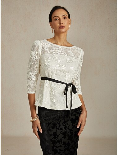  Dames Kanten topjes Bloemig Grafisch Elegant Stijlvol Boothals Normale tops Wit Zomer Lente Herfst