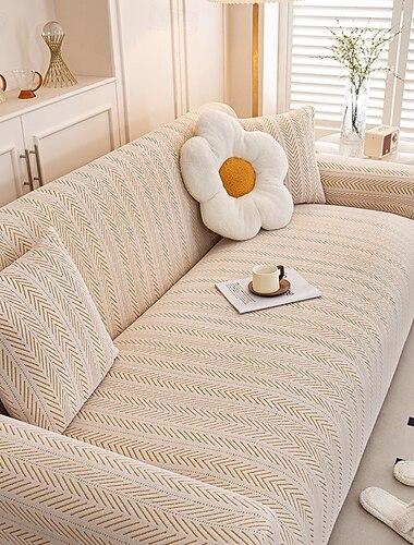  Housse de canapé jacquard élastique de style bohème de couleur unie, 1 pièce, housse de canapé jacquard élastique, protège le canapé des griffes de chat, peut être utilisée toute l'année, équipée de