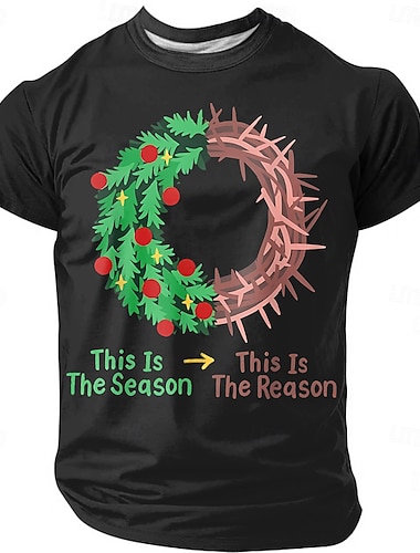  Noël Homme Jésus Foi T-shirt Manche Courte T-shirt Impression 3D Col ras du cou Chemise Quotidien Designer Artistique Vacances Soirée Rue Bleu Noir Rouge Toutes saisons Vêtement Tenue S M L XL XXL