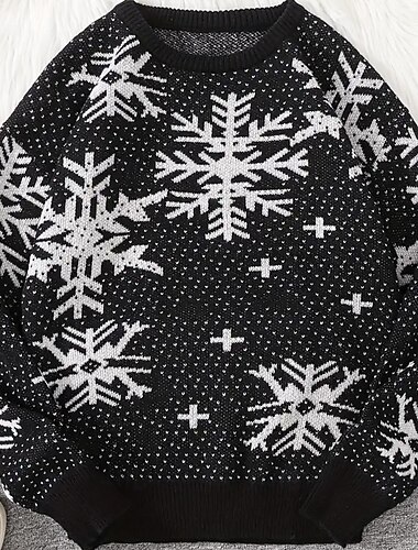  Jul Herre Snøfnugg Pullover genser Strikketøy Crewneck Fritid Feriereise Hjem Gate 3D-utskrift Strikking Hold Varm Langermet Vår Høst Vinter Svart Grønn