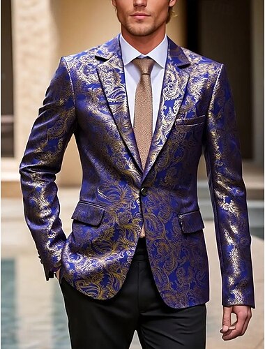 Per uomo Giacca blazer Colletto ad incastro Festa Floreale Stampa Blazer Nero Rosso Blu reale Vestibilità aderente Vestibilità su misura Monopetto Un Bottone