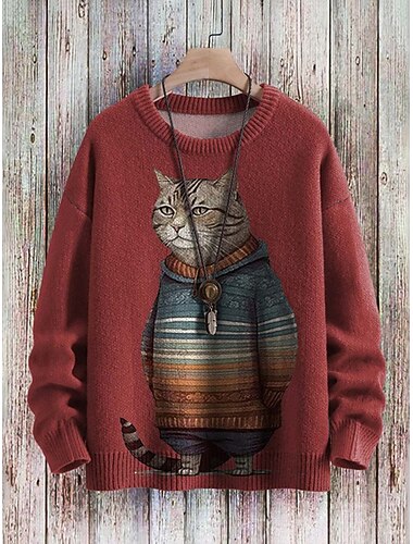  Per donna Felpa Carino Casual Morbido Animale A Coste Girocollo Lavorato a maglia Stampato Manica Lunga Top Regolari Maglia All'aperto Quotidiano Weekend Blu Marrone Autunno Inverno