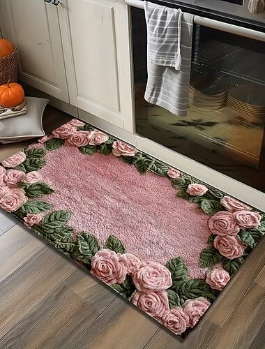  zerbino in finto cashmere, tappeto d'ingresso antiscivolo in lattice con retro a pois, zerbino con stampa 3D di rose e fiori, zerbino lavabile per ingresso, veranda, camera da letto, cucina
