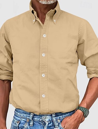  Voor heren Overhemd Button-down overhemd Effen liiketoiminta Dagelijks Zwart Wit Geel Roze Lange mouw Strijkijzer Zomer Lente Kleding