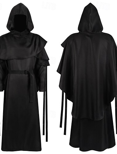  Retró Középkori Reneszánsz Palást csuklyás köpeny Varázsló Szerzetes Jelmez Férfi Fantasy Mindszentek napja Farsang Teljesítmény LARP Ren Faire Felnőttek Öv Jelmez