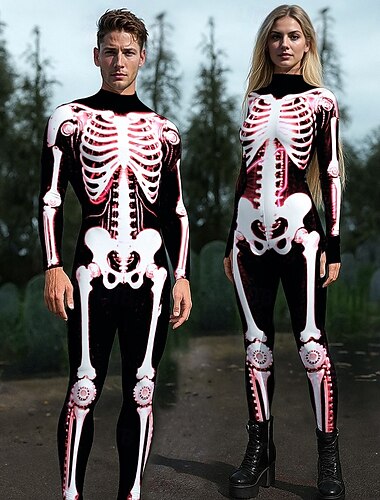 Totenkopf Halloween Bodysuits Halloween-Gruppen-Paarkostüme Ganzkörper-Catsuit Gruseliges Kostüm Kinder Erwachsene Herren Damen Jungen Halloween Karneval Leistung Party Einfache Halloween-Kostüme