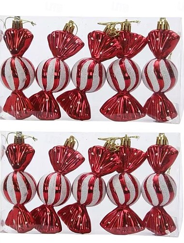  5/10 stk. julegodteri-pynt, hengende godteri-dekorasjoner til juletre, høytidsfester og interiørartikler