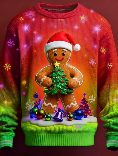  Jul Herre Tre 3D-tegneseriefigur Klokke Stygg julegenser Pullover genser Strikketøy Crewneck Fritid Feriereise Daglig Festival 3D-utskrift Hold Varm Langermet Vår Høst Vinter Rød Blå Lilla