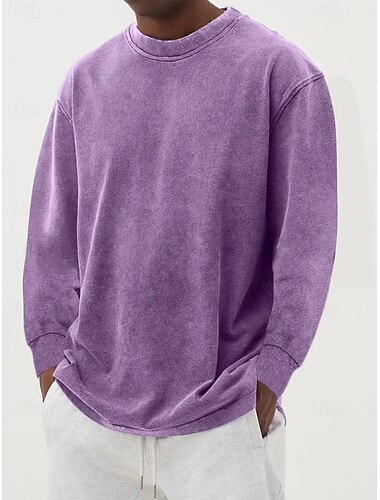  男性用 Tシャツ ティートップ 長袖シャツ 長袖 クルーネック 秋 冬 レトロ風 単色/無地 ファッション デザイナー ノスタルジックな ファッション ビンテージ バケーション ストリート お出かけ ブラック スカイブルー オリーブ メンズトップTシャツ
